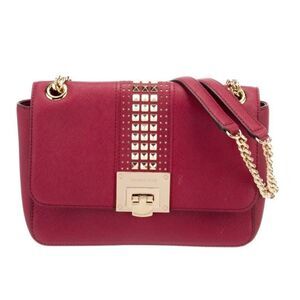 NWT~MICHAEL KORS TINA Red Small Leather Gold Studded Shoulder Bag Purse~$328